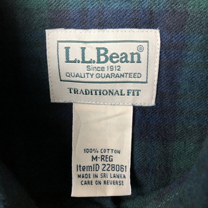 90s-00'S LL Bean Blackwatch Check Long Sleeve Button-Down Light Flannel Check Shirt, Men's Size Medium cotton Green type dark green Vintage Second Hand