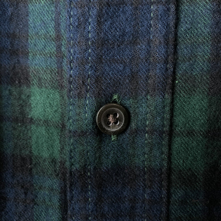90s-00'S LL Bean Blackwatch Check Long Sleeve Button-Down Light Flannel Check Shirt, Men's Size Medium cotton Green type dark green Vintage Second Hand