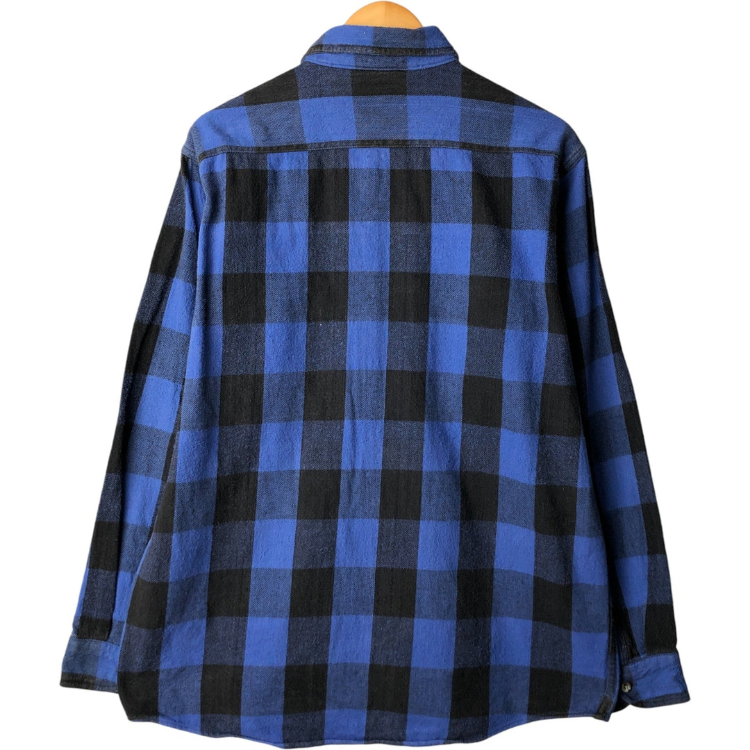90'S NORTH CREST buffalo check long-sleeved flannel check shirt, men's size L cotton blue type Vintage Second Hand