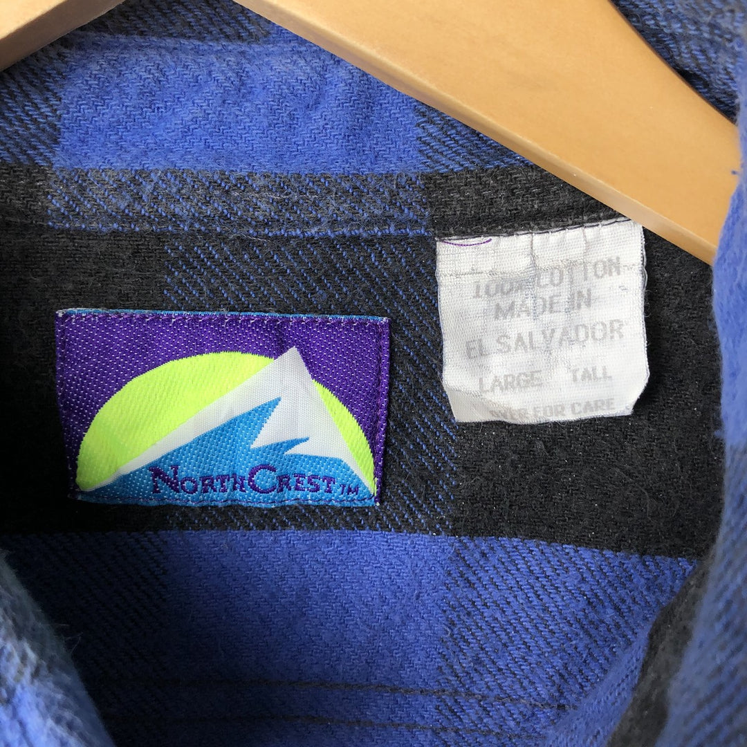 90'S NORTH CREST buffalo check long-sleeved flannel check shirt, men's size L cotton blue type Vintage Second Hand