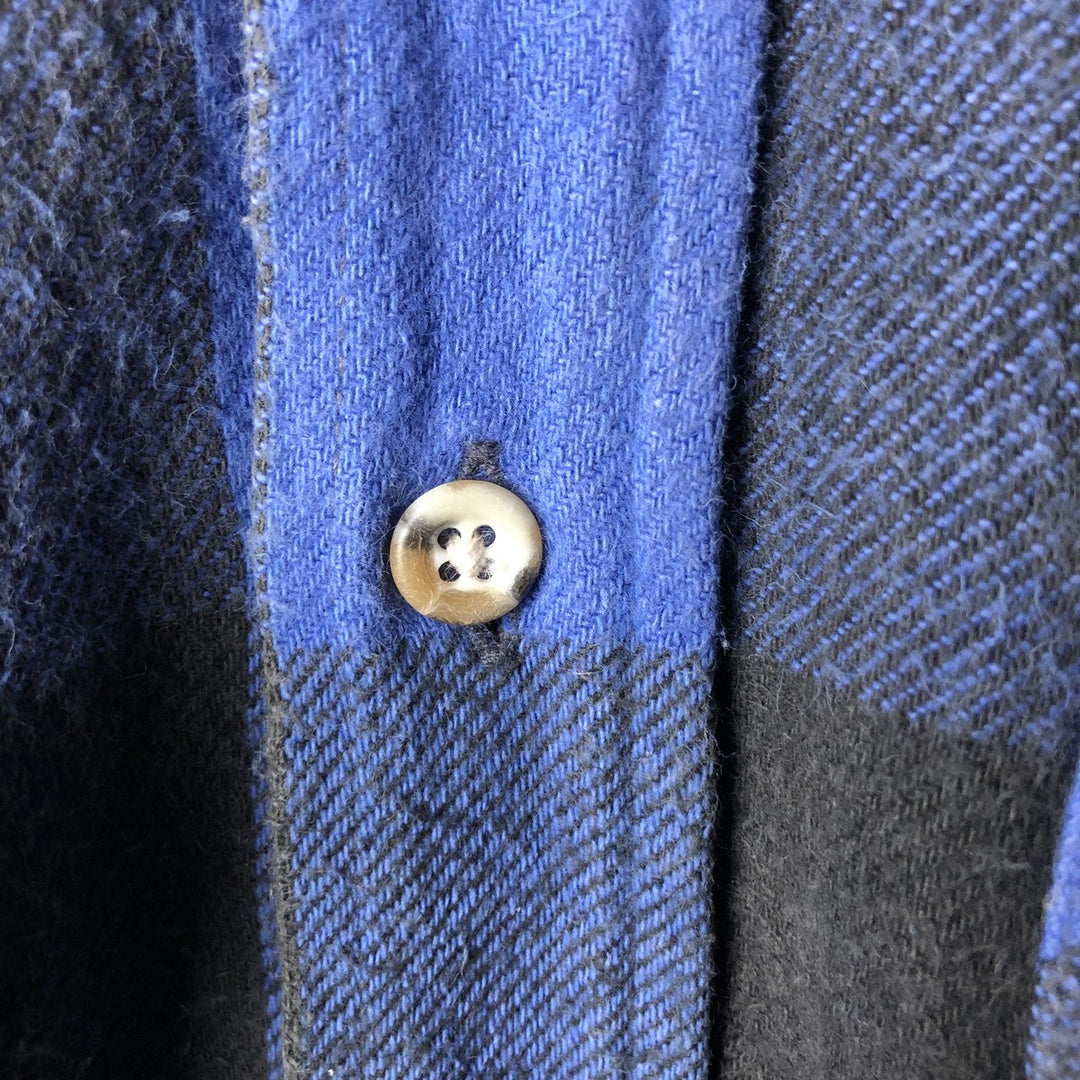 90'S NORTH CREST buffalo check long-sleeved flannel check shirt, men's size L cotton blue type Vintage Second Hand