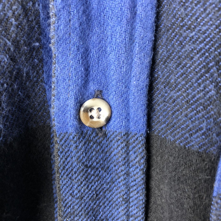 90'S NORTH CREST buffalo check long-sleeved flannel check shirt, men's size L cotton blue type Vintage Second Hand