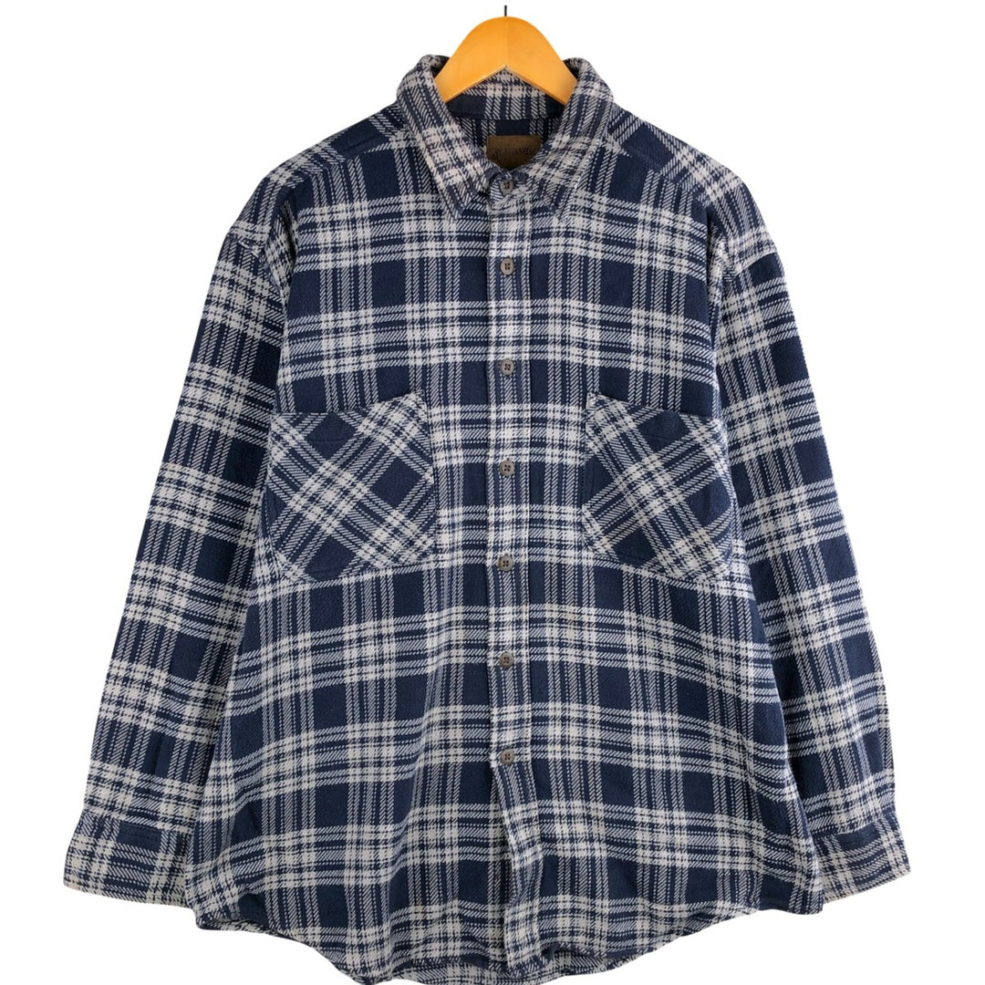 Vintage 90s-00'S St. John's Bay long-sleeved heavy flannel check shirt, size L, men's cotton navy blue type Vintage Second Hand