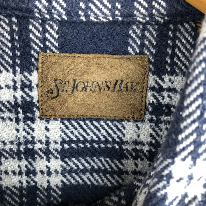 Vintage 90s-00'S St. John's Bay long-sleeved heavy flannel check shirt, size L, men's cotton navy blue type Vintage Second Hand