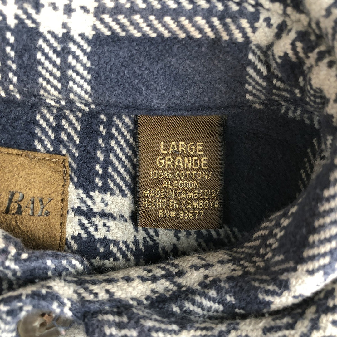 Vintage 90s-00'S St. John's Bay long-sleeved heavy flannel check shirt, size L, men's cotton navy blue type Vintage Second Hand
