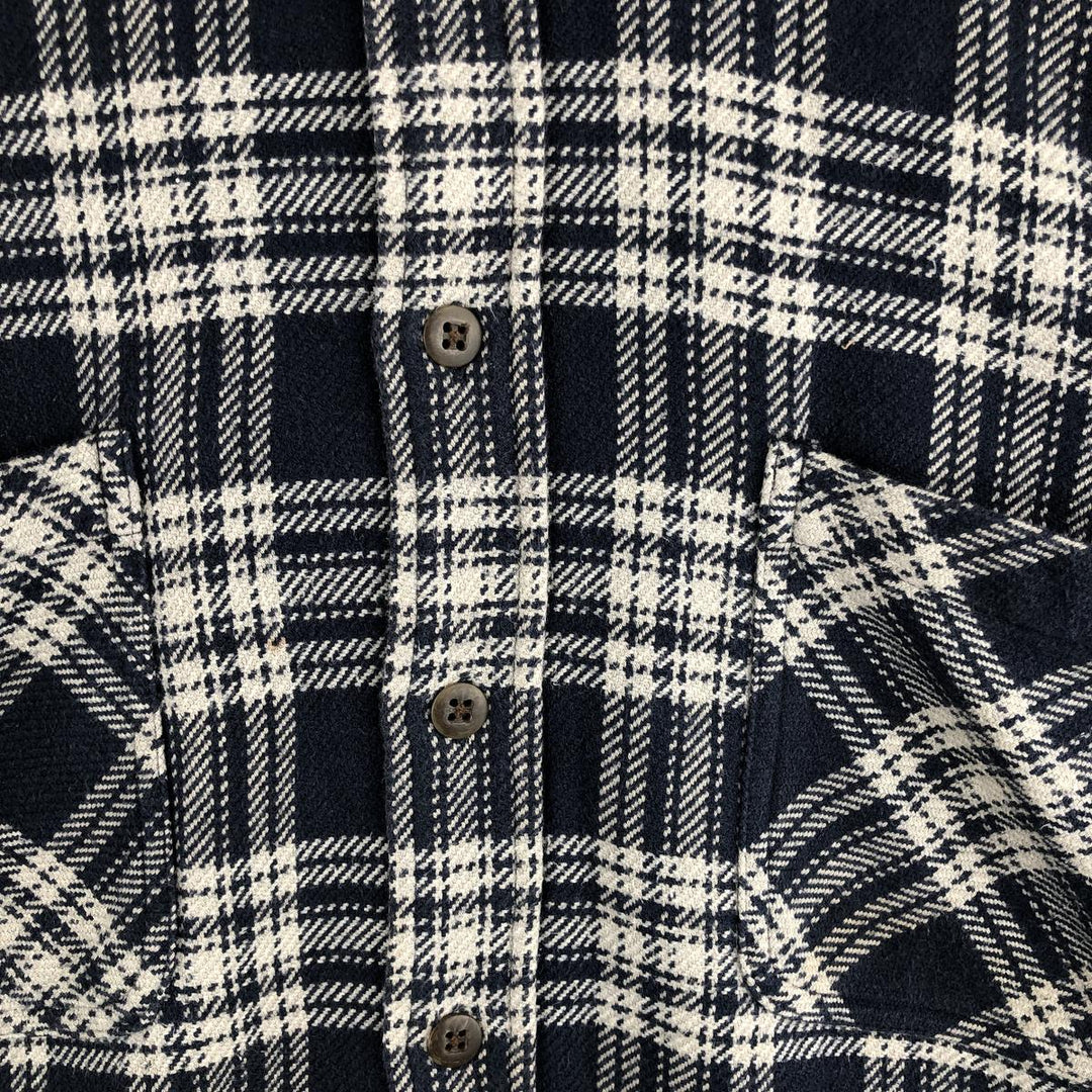 Vintage 90s-00'S St. John's Bay long-sleeved heavy flannel check shirt, size L, men's cotton navy blue type Vintage Second Hand