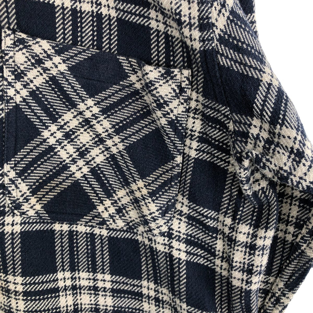 Vintage 90s-00'S St. John's Bay long-sleeved heavy flannel check shirt, size L, men's cotton navy blue type Vintage Second Hand