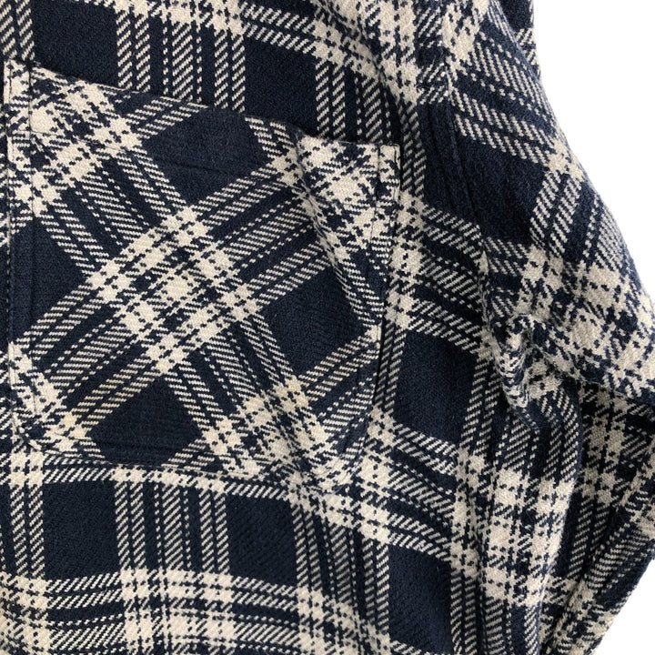 Vintage 90s-00'S St. John's Bay long-sleeved heavy flannel check shirt, size L, men's cotton navy blue type Vintage Second Hand