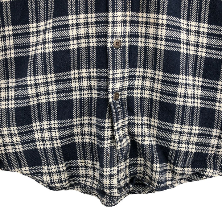 Vintage 90s-00'S St. John's Bay long-sleeved heavy flannel check shirt, size L, men's cotton navy blue type Vintage Second Hand