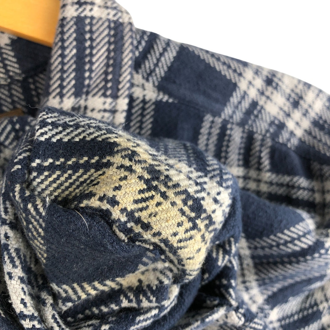 Vintage 90s-00'S St. John's Bay long-sleeved heavy flannel check shirt, size L, men's cotton navy blue type Vintage Second Hand