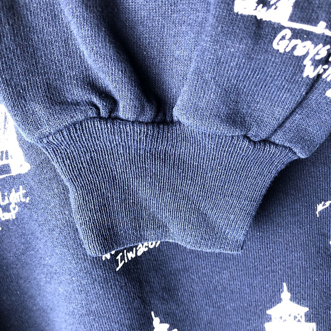 Vintage 80s-90'S Jerzees all-over print sweatshirt, made in the USA, men's size XL cotton navy blue type Vintage Second Hand