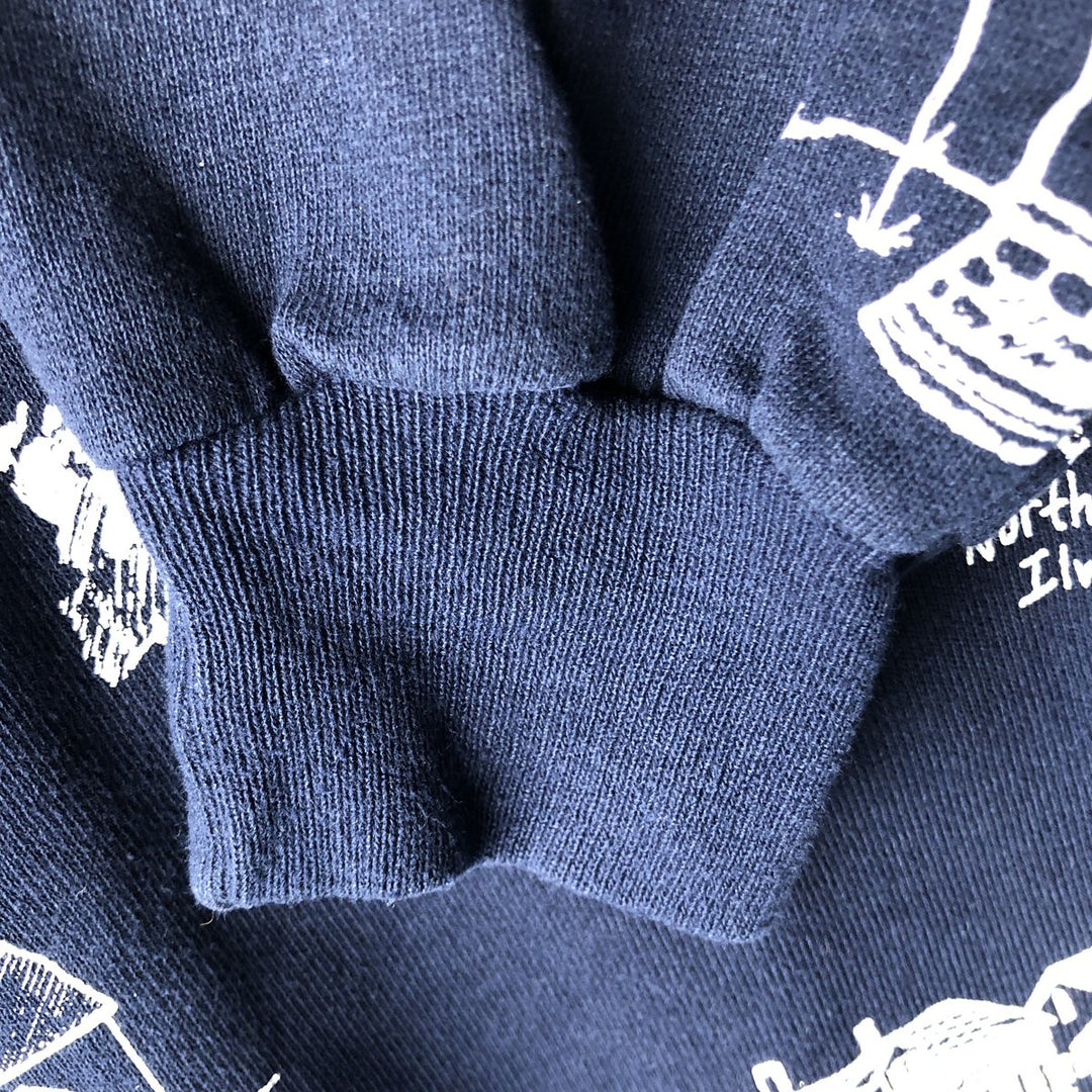 Vintage 80s-90'S Jerzees all-over print sweatshirt, made in the USA, men's size XL cotton navy blue type Vintage Second Hand