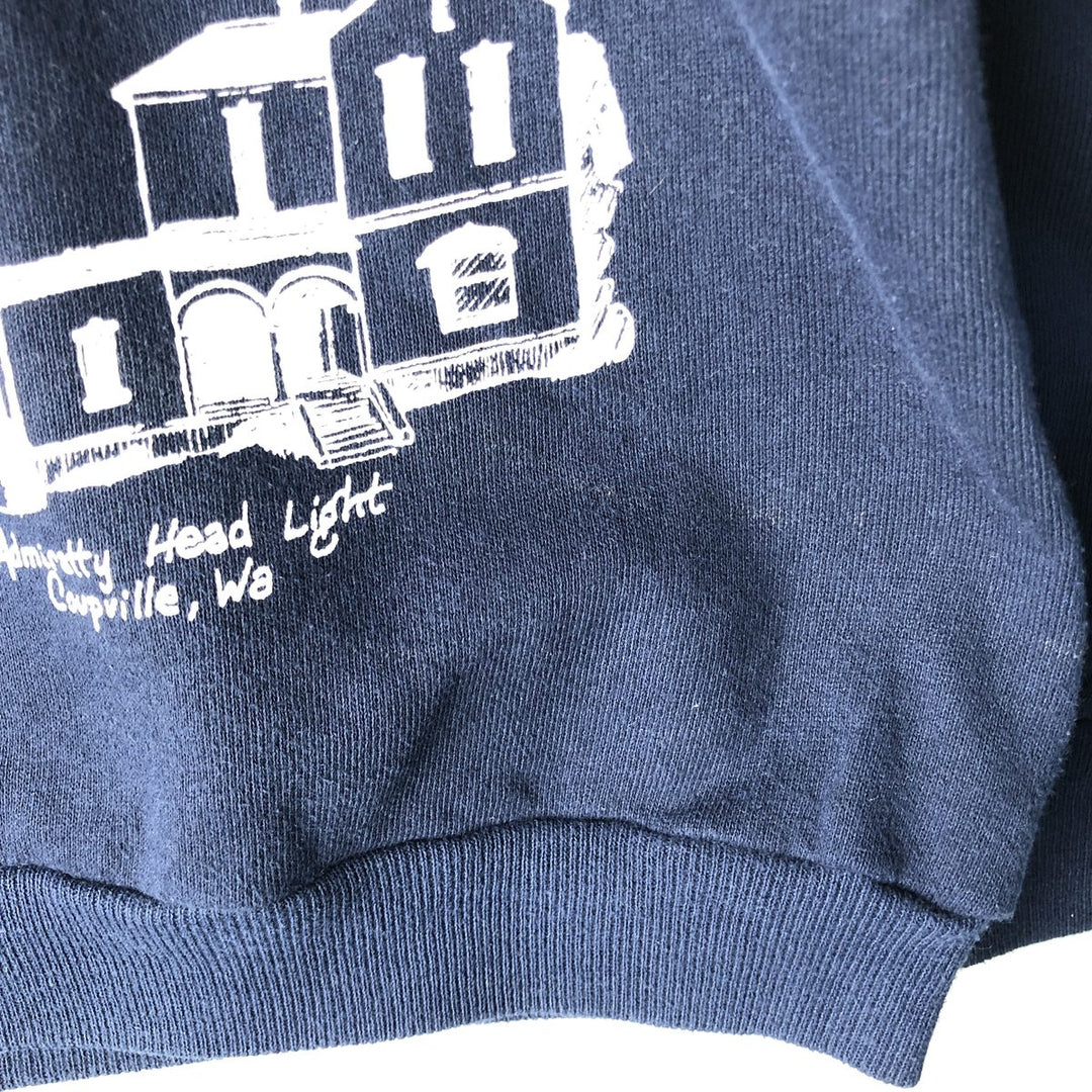 Vintage 80s-90'S Jerzees all-over print sweatshirt, made in the USA, men's size XL cotton navy blue type Vintage Second Hand