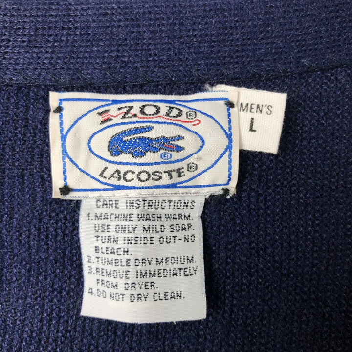 Vintage 80s-90'S Lacoste IZOD acrylic knit cardigan, men's size L Oron Acrylic navy blue type Vintage Second Hand