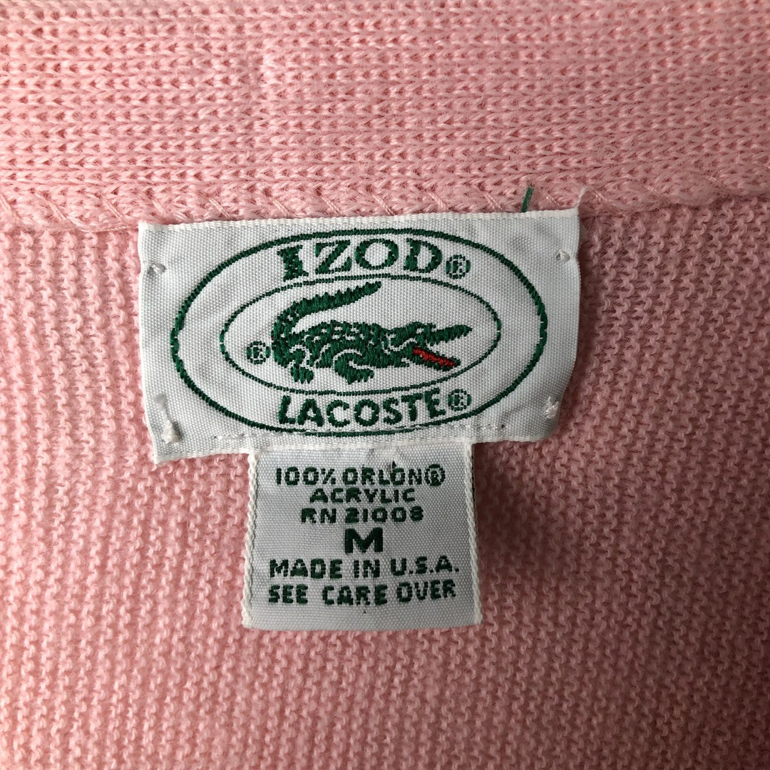 Vintage 80s-90'S Lacoste IZOD acrylic knit cardigan, made in the USA, size M, men's acrylic pink type Vintage Second Hand