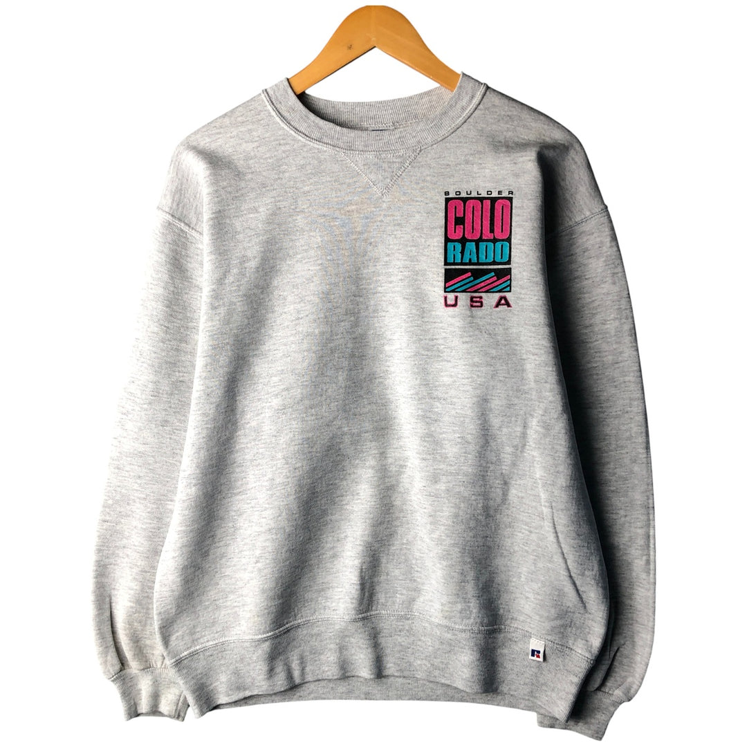 90'S Russell printed sweatshirt, sweatshirt, made in USA, men's size L, vintage cotton gray type Vintage Second Hand