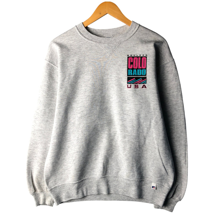 90'S Russell printed sweatshirt, sweatshirt, made in USA, men's size L, vintage cotton gray type Vintage Second Hand