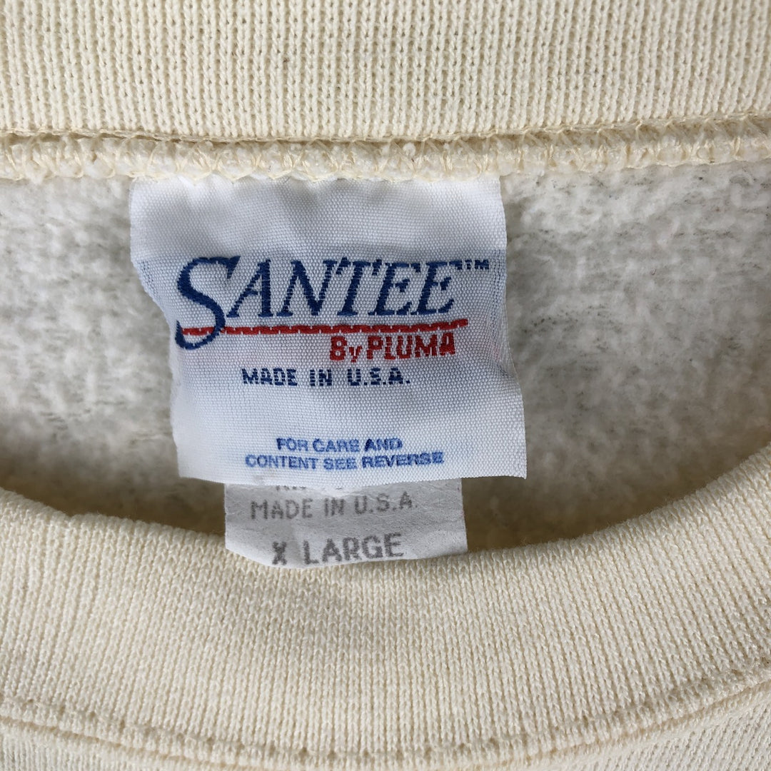 90'S PLUMA SANTEE College Sweatshirt, Made in USA, Men's Size XL, Vintage polyester ivory Vintage Second Hand