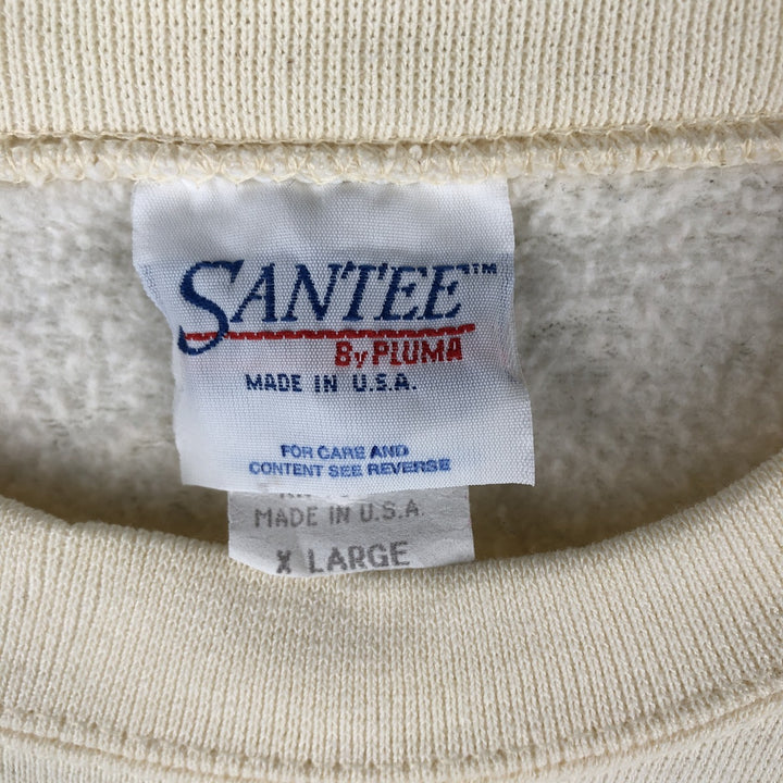 90'S PLUMA SANTEE College Sweatshirt, Made in USA, Men's Size XL, Vintage polyester ivory Vintage Second Hand