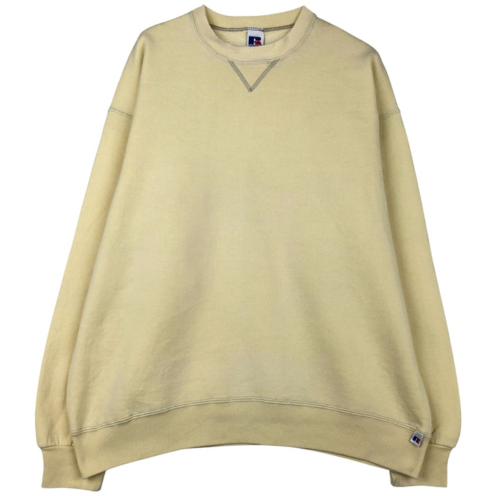 90'S Russell plain blank sweatshirt, sweatshirt, made in USA, men's XL size, vintage cotton lemon yellow Vintage Second Hand