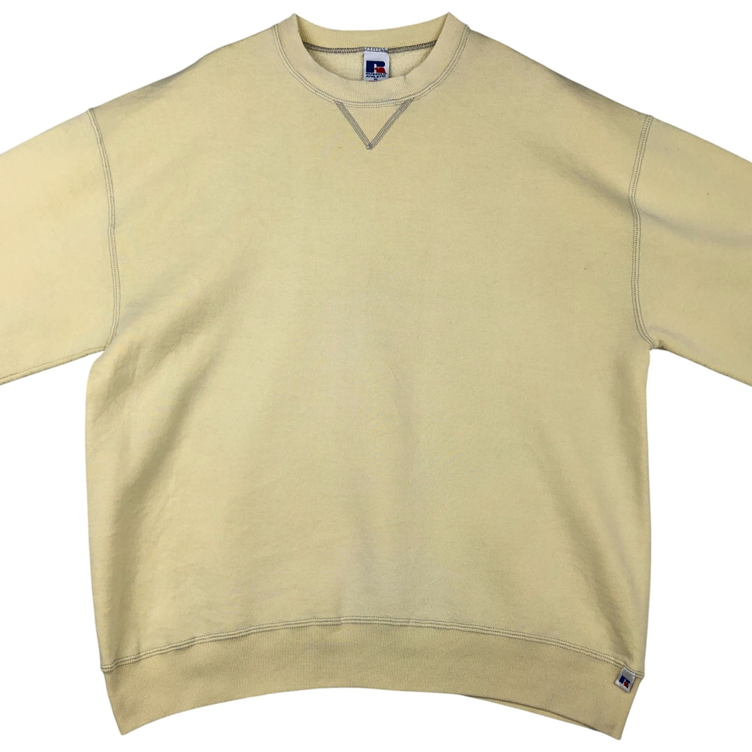 90'S Russell plain blank sweatshirt, sweatshirt, made in USA, men's XL size, vintage cotton lemon yellow Vintage Second Hand