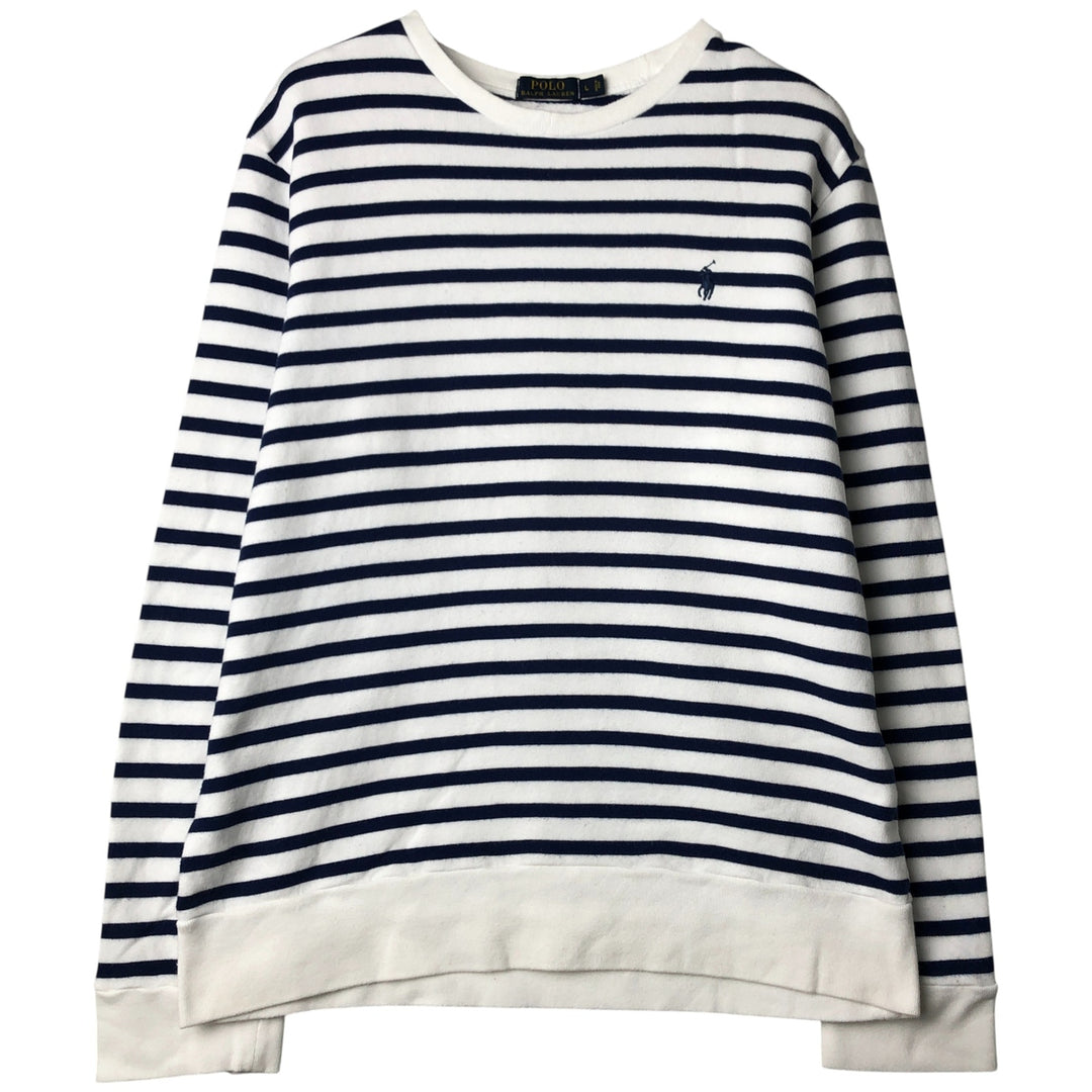Ralph Lauren POLO RALPH LAUREN Striped Pattern Logo Sweatshirt, Men's Size L cotton Navy blue Vintage Second Hand