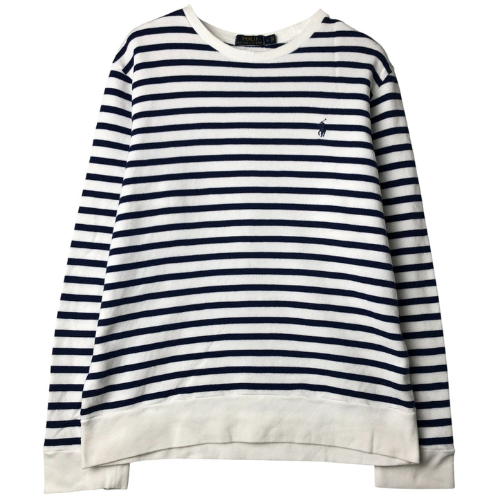 Ralph Lauren POLO RALPH LAUREN Striped Pattern Logo Sweatshirt, Men's Size L cotton Navy blue Vintage Second Hand