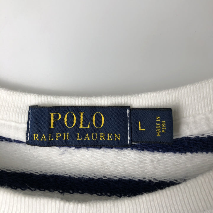 Ralph Lauren POLO RALPH LAUREN Striped Pattern Logo Sweatshirt, Men's Size L cotton Navy blue Vintage Second Hand