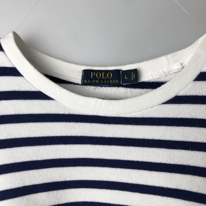 Ralph Lauren POLO RALPH LAUREN Striped Pattern Logo Sweatshirt, Men's Size L cotton Navy blue Vintage Second Hand