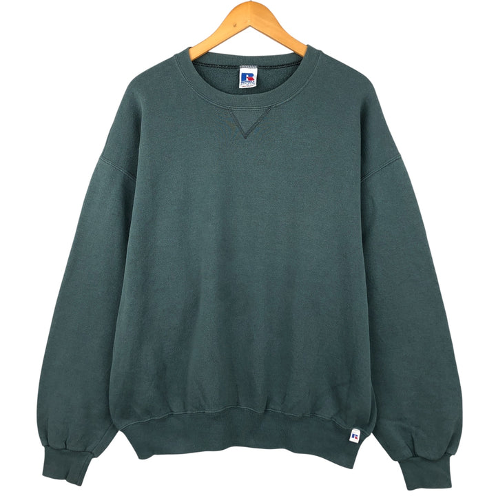 90'S Russell plain blank sweatshirt, sweatshirt, men's XL size, vintage cotton Green type dark green Vintage Second Hand