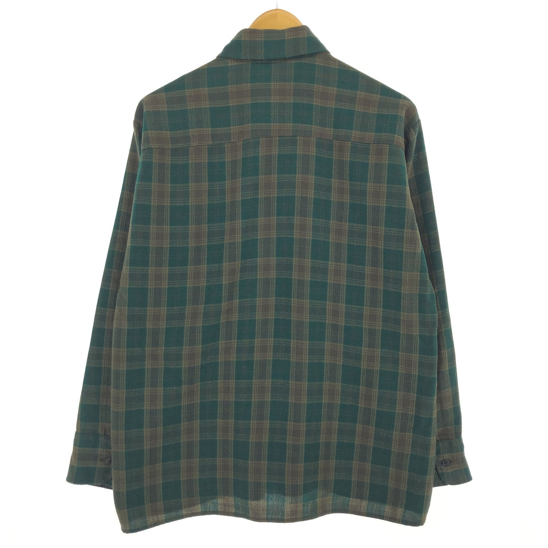 1980'S VAN HEUSEN WINTERWEIGHTS Long Sleeve Light Flannel Check Shirt, Men's Size L, Vintage acrylic Green type dark green Vintage Second Hand