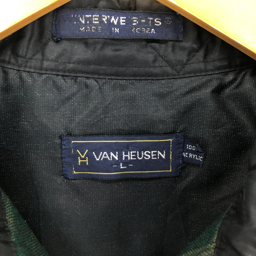 1980'S VAN HEUSEN WINTERWEIGHTS Long Sleeve Light Flannel Check Shirt, Men's Size L, Vintage acrylic Green type dark green Vintage Second Hand