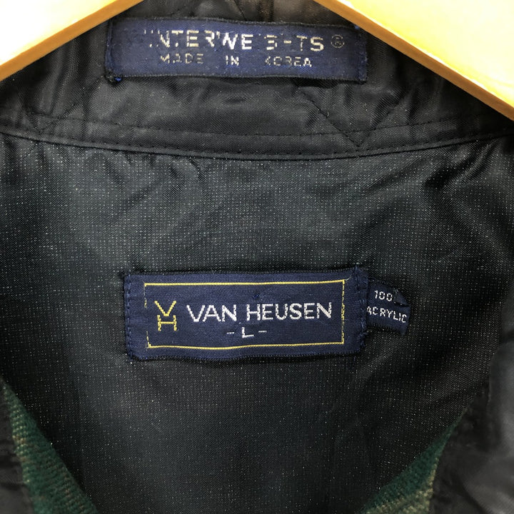 1980'S VAN HEUSEN WINTERWEIGHTS Long Sleeve Light Flannel Check Shirt, Men's Size L, Vintage acrylic Green type dark green Vintage Second Hand