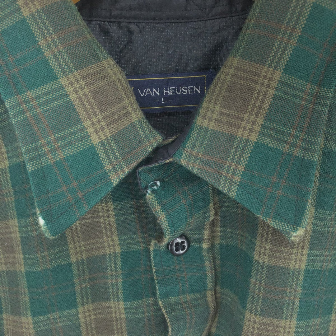 1980'S VAN HEUSEN WINTERWEIGHTS Long Sleeve Light Flannel Check Shirt, Men's Size L, Vintage acrylic Green type dark green Vintage Second Hand