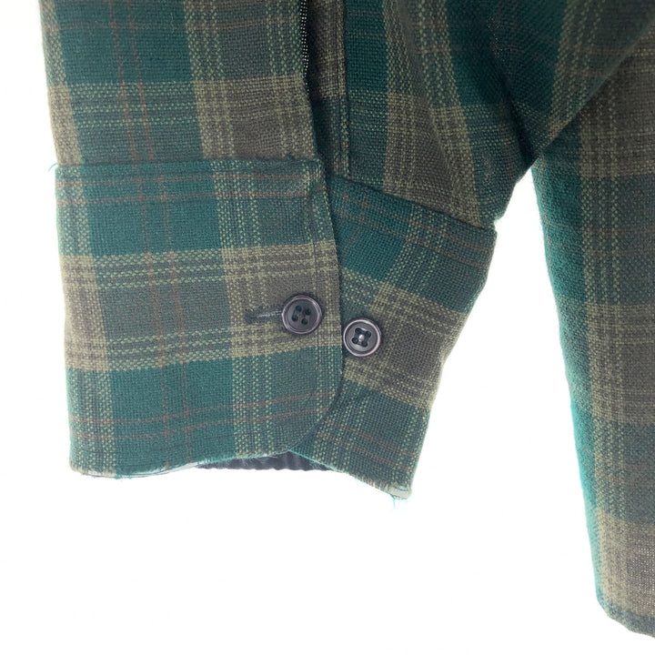 1980'S VAN HEUSEN WINTERWEIGHTS Long Sleeve Light Flannel Check Shirt, Men's Size L, Vintage acrylic Green type dark green Vintage Second Hand