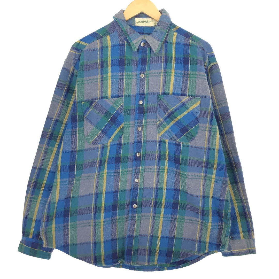 90'S ST JOHN'S BAY Long Sleeve Flannel Check Shirt Made in USA Men's L Size Vintage /eaa481078