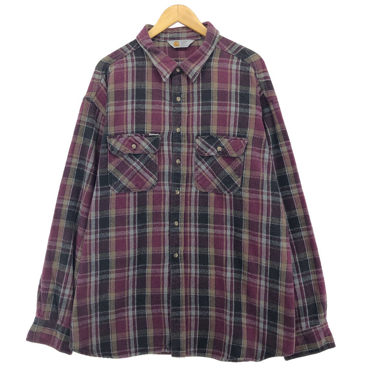 80'S Carhartt Long Sleeve Heavy Flannel Check Shirt Men's XXL Vintage /eaa481424