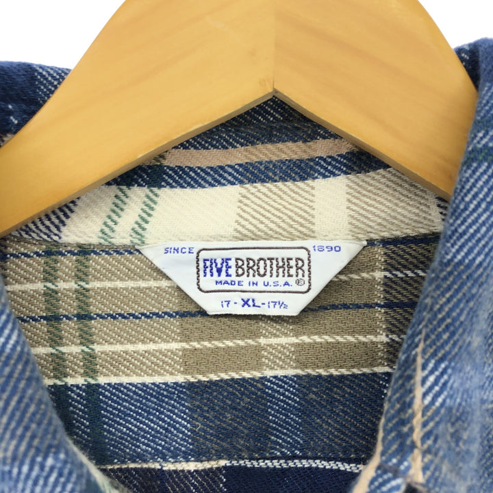 70s~80'S Five Brother Long Sleeve Heavy Flannel Check Shirt Made in USA Men's XL Vintage /eaa481602