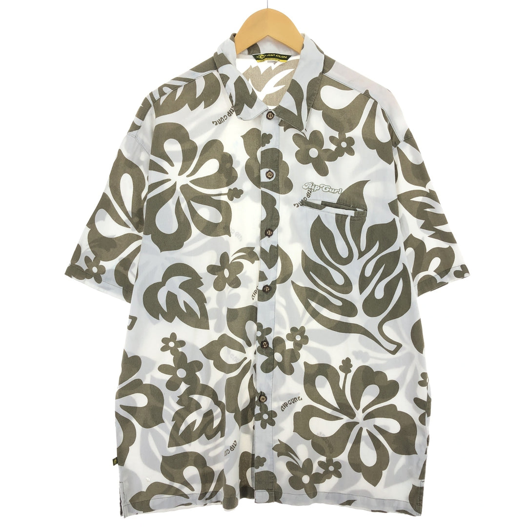 RIP CURL All-Over Print Hawaiian Aloha Shirt, Men's Size XL cotton Khaki type Vintage Second Hand