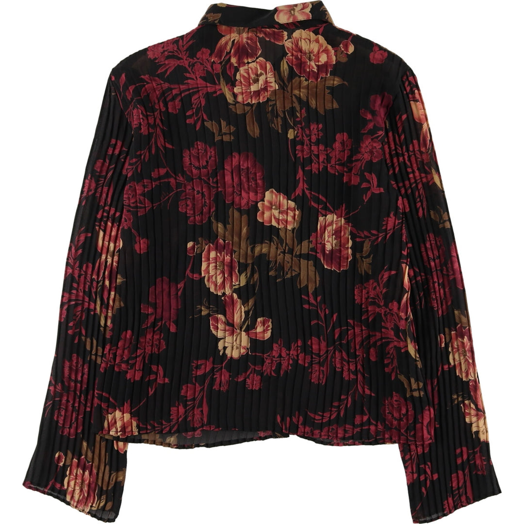 Biyaycda Floral Long Sleeve See-Through Pleated Blouse Made in USA Women's M Size /eaa481827