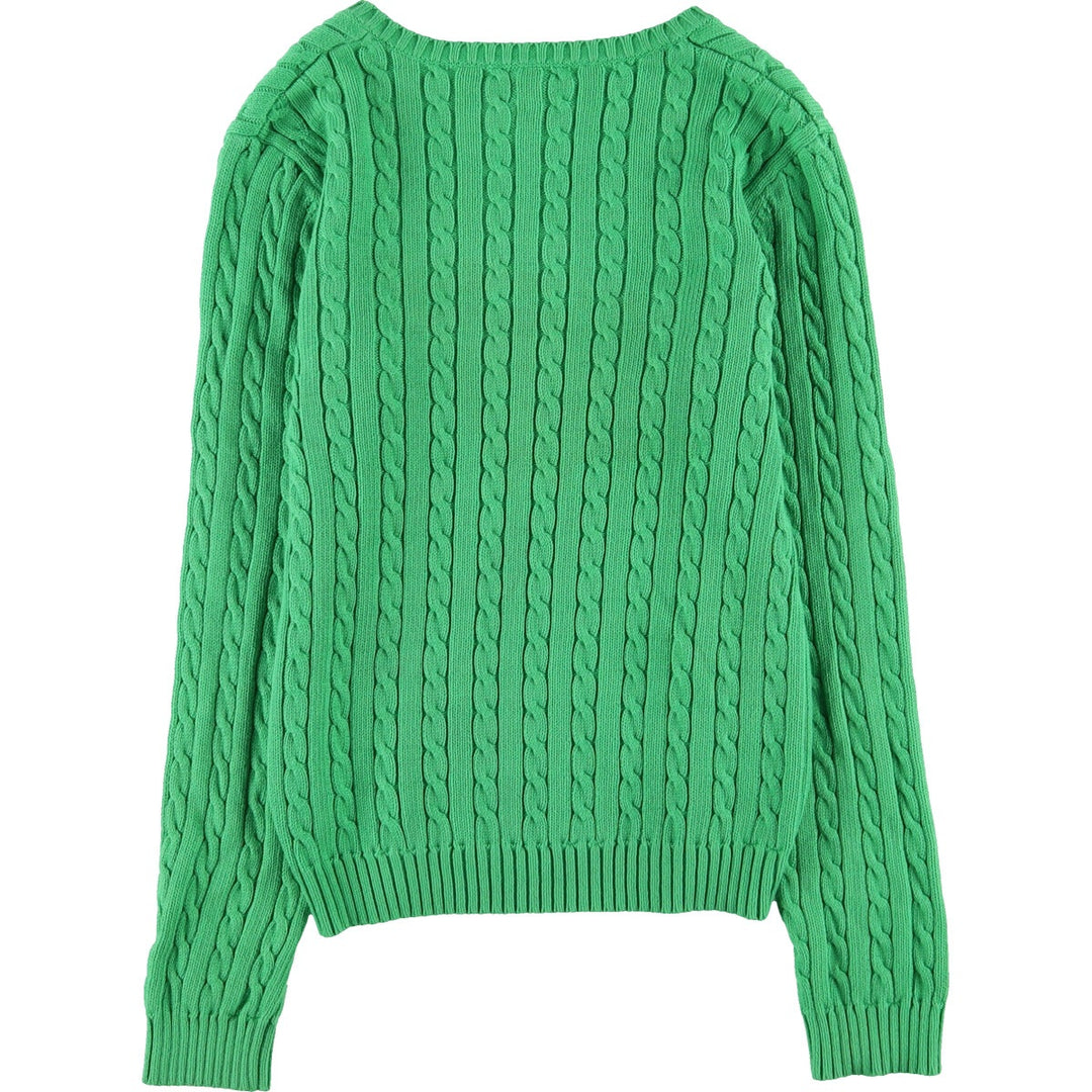 Ralph Lauren LAUREN Cable knit V-neck cotton knit sweater for women, size M / eaa481892