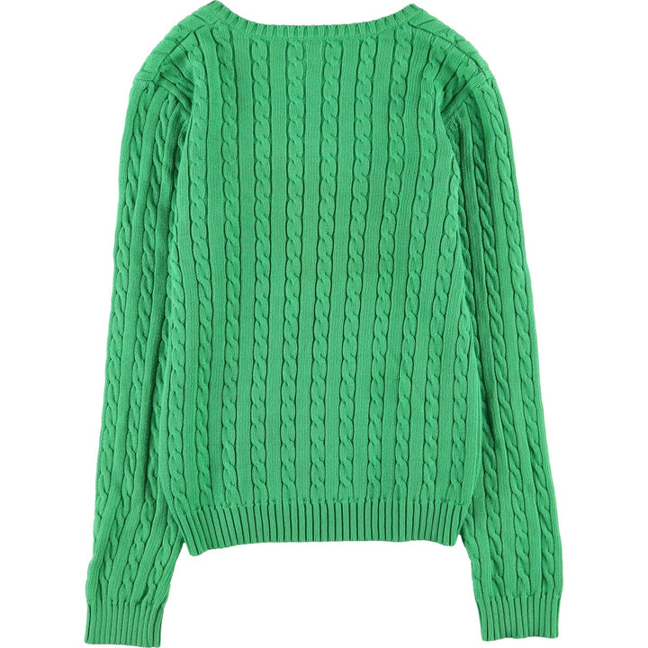 Ralph Lauren LAUREN Cable knit V-neck cotton knit sweater for women, size M / eaa481892