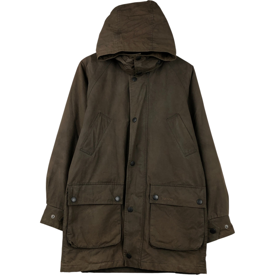 2000'S Barbour DURACOTTON PARKA 3-Warrant Hooded Padded Waxed Cotton Oiled Jacket Men's Size S (approx.) polyester Khaki type Vintage Second Hand