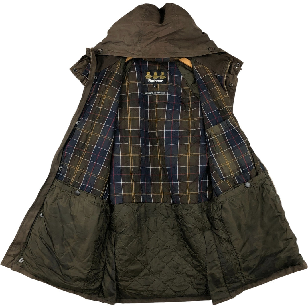 2000'S Barbour DURACOTTON PARKA 3-Warrant Hooded Padded Waxed Cotton Oiled Jacket Men's Size S (approx.) polyester Khaki type Vintage Second Hand