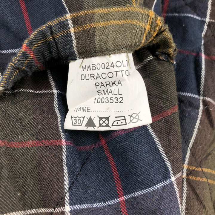 2000'S Barbour DURACOTTON PARKA 3-Warrant Hooded Padded Waxed Cotton Oiled Jacket Men's Size S (approx.) polyester Khaki type Vintage Second Hand