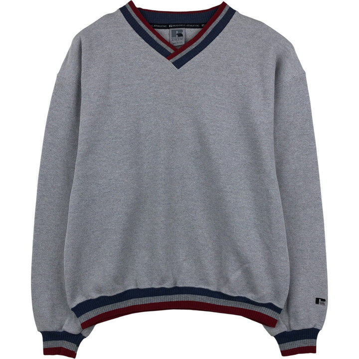90'S Russell pique V-neck plain blank sweatshirt, made in USA, men's size L equivalent, vintage. polyester gray type Vintage Second Hand