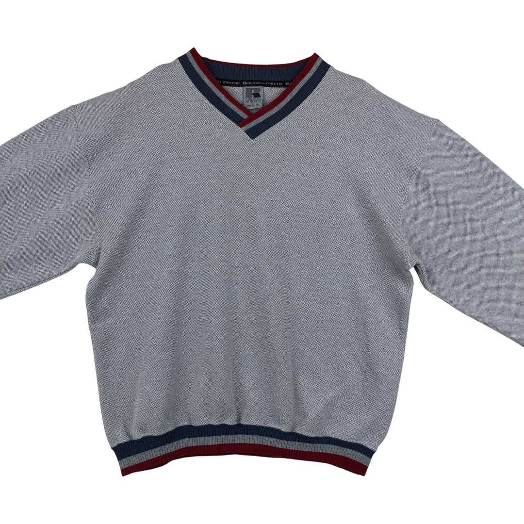 90'S Russell pique V-neck plain blank sweatshirt, made in USA, men's size L equivalent, vintage. polyester gray type Vintage Second Hand