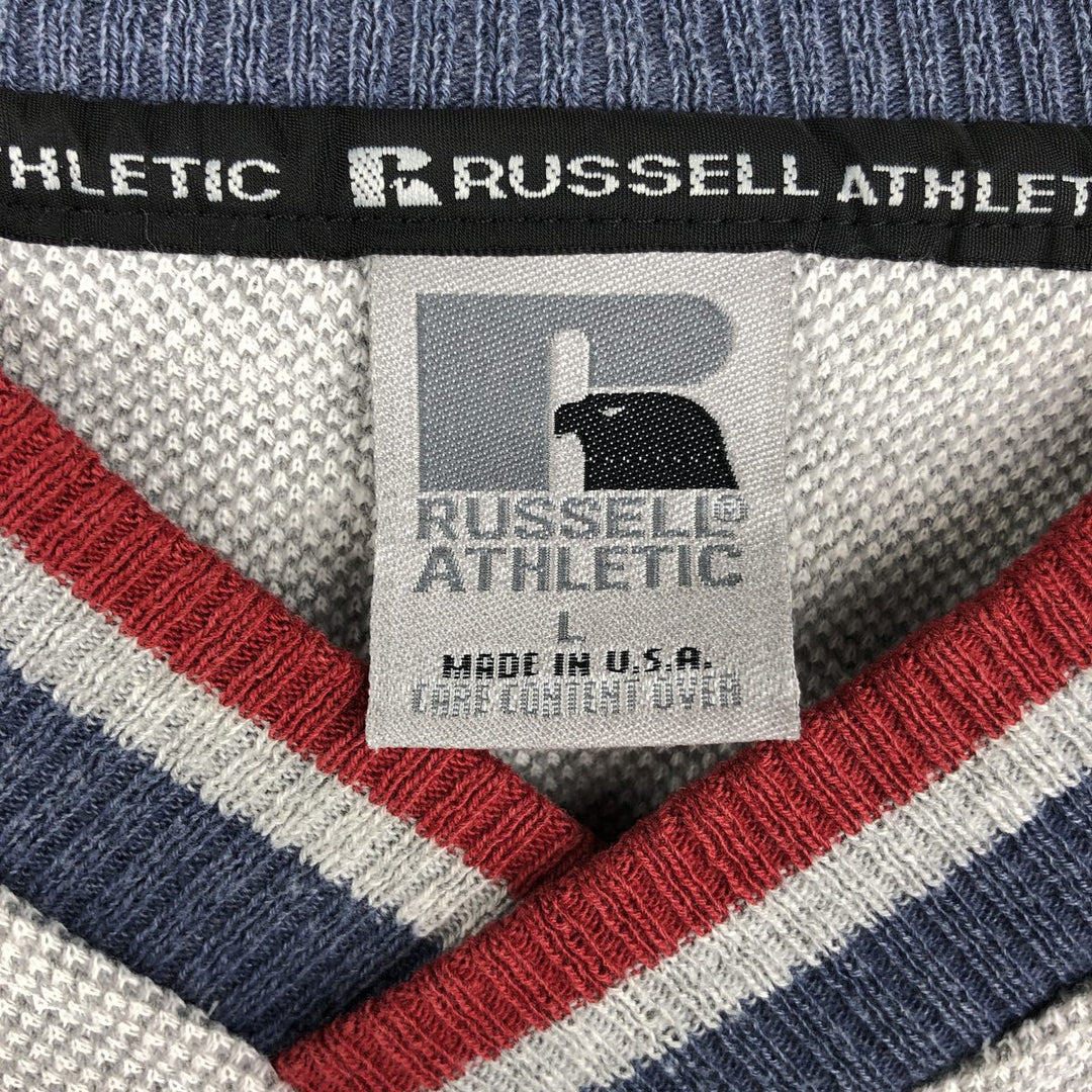 90'S Russell pique V-neck plain blank sweatshirt, made in USA, men's size L equivalent, vintage. polyester gray type Vintage Second Hand