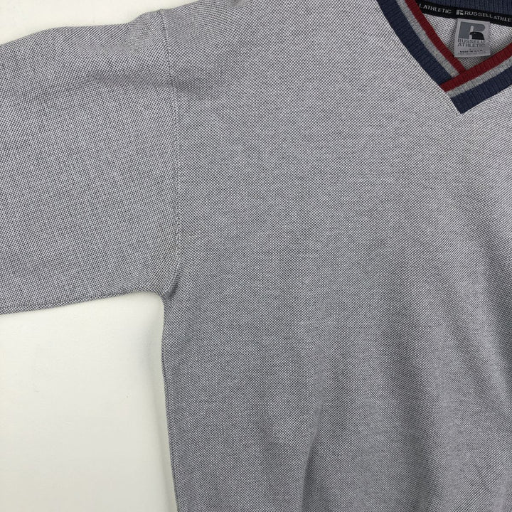 90'S Russell pique V-neck plain blank sweatshirt, made in USA, men's size L equivalent, vintage. polyester gray type Vintage Second Hand