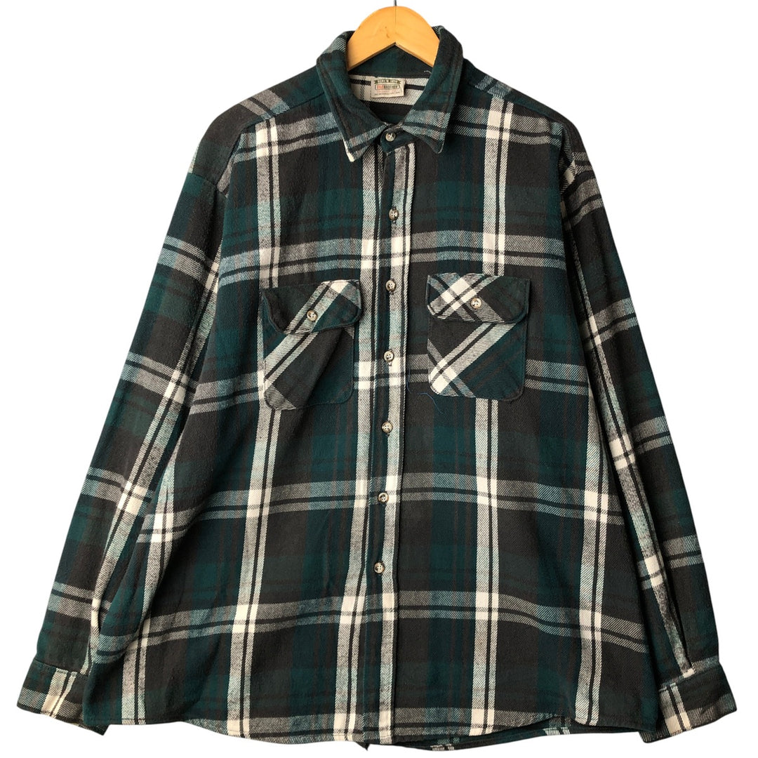 90'S Vintage Five Brother FIVEBROTHER Long Sleeve Flannel Check Shirt, Made in USA, Men's XXL cotton dark green Vintage Second Hand